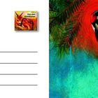 Logo: "Von den Waldtieren". Illustration: Ein Buntspecht auf einem Baum, umgeben von bunten Farbschattierungen.