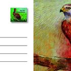 "Von den Wiesentieren". Illustration eines Greifvogels in lebendigen Farben, links Platz für eine Postadresse.