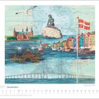 März 2027 | Nordlichter. Eine farbenfrohe Illustration mit dänischer Flagge, der Kleinen Meerjungfrau und bunten Häusern.