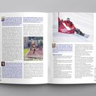 Linke Seite: Zitate über Ziele und Erfolg im Sport.  
Rechte Seite: Tipps für Sportler.  
Bilder: Athlet beim Rennen, Snowboarding.