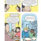 Oben links: Ansprache über Rassismus und Erziehung. Mitte: Überlegenheitsgedanke gefährlich. Unten rechts: Zwei Kinder diskutieren über Noten. Zeichnungen zeigen Gespräche in Alltagsumgebungen.