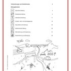 Inhaltsverzeichnis mit Bildungsbereichen, darunter Zeichnung: Transportmittel, Brücke, Radfahrer. Text: "Alles in einem Heft!"