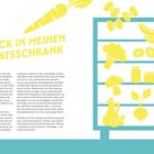 Text: "Ein Blick in meinen Vorratsschrank". Links Text über Vorratshaltung. Rechts Regal mit gelben Gemüsesymbolen.