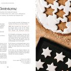 "Zimtsterne. Weihnachten ohne Zimtsterne? Niemals!" Zutaten und Zubereitung für Zimtsterne neben einem Foto der Plätzchen.