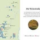 "Die Weinstraße: Von Marlenheim bis Thann, 170 km durch Dörfer, Landschaften und Weinlagen. Links Karte mit 65 Punkten."