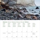 Kalenderseite Februar 2027, darunter ein Nebelmeer an einer steinigen Küste mit kahlen Bäumen und Klippen.
