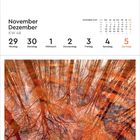 Kalender: November-Dezember 2027, KW 48. Darunter gespiegelt wirkende Bäume mit orangefarbigen Blättern.