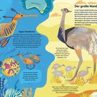 Algen-Seedrache: Ein ungewöhnlicher Fisch mit leuchtend pinkfarbenen Eiern. Nandu: Größter Vogel Südamerikas, schützt Küken.