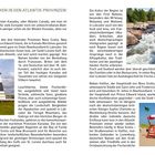 Willkommen in den Atlantik-Provinzen! Margaretsville. Pabineau Falls. Panmure Island. Leuchtturm, Fluss, Strand mit Sonnenschirm.