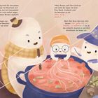 Dieses Bild zeigt drei cartoonartige Wesen, die gemeinsam eine große rote Suppe kochen. Es gibt mehrere Textabschnitte.