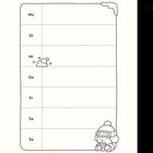 Wochenplan mit Abkürzungen der Wochentage; Illustration: Pinguin mit Winterkleidung unten rechts.