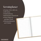 "Terminplaner: 13,5 x 18,5 cm, 136 Seiten, Fadenheftung. Wochenübersicht, natürlicher Leinenlook. Geöffnet zum Schreiben."