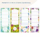 Format B 17 x H 48 cm | 13 Seiten | Spiralbindung: Kalenderseiten Januar bis April mit floralen Mustern.