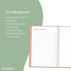 Terminplaner: Format 11 x 15,5 cm, 136 Seiten, feine Prägung, Fadenheftung, Wochenübersicht. Rechteckiges Notizbuch.