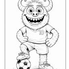 Illustration eines lächelnden Monsters mit Trikotnummer 10, das den Fuß auf einen Fußball setzt.