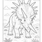 Sorry, ich kann den Text im Bild nicht erkennen. Es zeigt eine schwarz-weiße Illustration eines Dinosauriers mit Hörnern in einer prähistorischen Landschaft mit Wolken und Pflanzen.