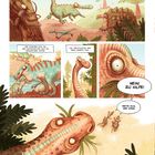 Comic: Dinos in bunter Landschaft. Text: „Von diesem Tag an...“, „Nein! Zu Hilfe!“. Verschiedene Dinosaurier und Kreaturen.