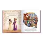 Links: Maria und Josef mit Blumenmuster. Rechts: Illustration von einem Herrscher, Menschen stehen davor.