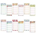 Zwölf Kalenderblätter mit Monaten von Januar bis Dezember, jedes mit buntem, floralem Muster verziert.