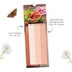 Kalenderblatt Juli mit Spruch, Bild von Erdbeerkorb, Schmetterling und Gänseblümchen. Drei Spalten: Du, Ich, Wir.