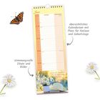 Übersichtliches Kalendarium für Juni, Zitate und Bilder, Schmetterling, Kamille, Hut.