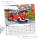 12 abwechslungsreiche Feuerwehrbilder. März. Mercedes Benz LF 1313 METZ, Drehleiterfahrzeug. Roter Feuerwehrwagen.