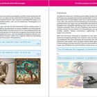 Seite mit Text zu Stil und Farbschema in der KI-Bilderzeugung, zwei Bilder vergleichen Kunststile und Farbgebung.