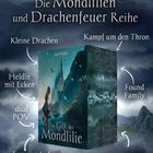 Buchserie: "Die Mondlilien und Drachenfeuer Reihe". Elemente: Kleine Drachen, Thronkampf, Heldin mit Ecken, Enemies to Lovers.