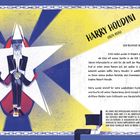 Text über Harry Houdini und seine Kunst der Entfesselung. Grafische Illustration eines Zauberers in einem weißen Stern.
