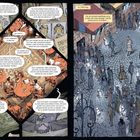 Links: Dialog über Kindertransporte nach England. Rechts: Datum "12.1.1939, Prag" und Beobachtung über wenige Kinder. Comic-Stil.