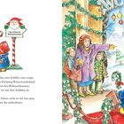 Links: "Zum Winterwunderland", "Hier entlang zum Weihnachtsmann". Rechts: "Haus vom Nikolaus". Winterliche Illustration.