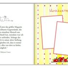 Links: Zitat von Daniel Defoe aus "Robinson Crusoe". Rechts: Wunschzettel mit zwei leeren Rahmen, Kiste mit Äpfeln darunter.