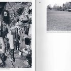 Links: "Aktion Lebender Kern, Atelier Jascha Wien, 1972–1974, Performance: Johann Jascha, SW-Fotografie." <br>
Rechts: Person springt auf Rasen.