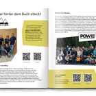 Texte: "Wer hinter dem Buch steckt", "Bahn zum Berg", "Protect Our Winters", QR-Codes für Tourenportal und Zugl, Foto von zwei Gruppen.