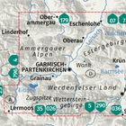 Eine Karte zeigt Orte wie Garmisch-Partenkirchen, Mittenwald, und Seen wie Eibsee im Werdenfelser Land.
