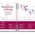„Der Bodensee-Radweg“ in kräftiger Schrift, eine Karte und ein Höhenprofil zeigen die Route. Links Infos, rechts Etappen.