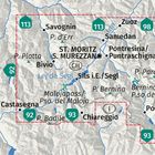 Karte von St. Moritz-Region mit Orten wie Savognin, Samedan, Pontresina, und Pässen wie Maloja- und Berninapass.