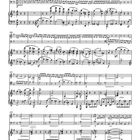 Notenblätter mit musikalischen Anweisungen wie „f“, „crescendo“ und „p“. Verschiedene Linien und Noten auf fünf Zeilen.