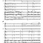 Ein Notenblatt mit lateinischem Text. Es zeigt mehrstimmige musikalische Arrangements mit verschiedenen Instrumenten.