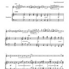 Der Text oben lautet "Romance" und rechts "Sergei Rachmaninoff". Gezeigt werden Noten für Violine und Pianoforte.