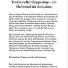 Kopfzeile: Traditioneller Grippesirup – ein Heilmittel der Amischen. Beschreibung der natürlichen Zutaten und deren Bedeutung.