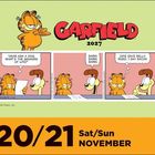 "20/21 Sat/Sun NOVEMBER." Comic: Garfield fragt Hund nach dem Lebenssinn; Hund bellt, Garfield denkt an Bacon.