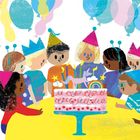 Text: "And on special Saturdays, there are parties. I hope there are goody bags. I LOVE goody bags! That's why Saturdays are the best!"

Illustration: Kinder mit Partyhüten stehen um einen dekorierten Geburtstagskuchen herum. Ballons im Hintergrund.