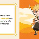 Illustration: Zenitsu Agatsuma mit orange-gelbem Haar. Er wirkt ängstlich und hält ein Schwert. Hintergrund ist orange.