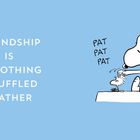 "FRIENDSHIP IS SMOOTHING A RUFFLED FEATHER". Silhouette eines Hundes, der einen Vogel tätschelt.