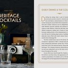 Links: "Part Two Heritage Cocktails". Rechts: "Early Drinks & The Golden Age", begleitet von Text über Cocktailgeschichte.