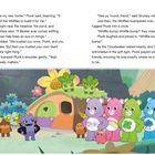 Text über Freundschaft und Vertrauen. Darunter bunte, fröhliche Tiere vor einem Haus mit Blumen und Herzdekor.