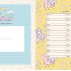 "My Baby Shower", "Guest List". Links: blaues Design mit Regenbogen und Bären. Rechts: gelber Hintergrund mit spielenden Bären.