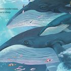 Text: "He is the rhythm of a mom’s tender voice, Singing her babies to sleep." Illustration: Drei schwimmende Wale im Ozean.