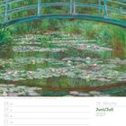 26. Woche, Juni/Juli 2027. Claude Monet, japanische Brücke. Grünes Gemälde mit Teich, Seerosen und Brücke.